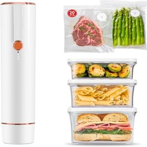 Handheld Vacuum Sealer for Food, 3 Food Storage Containers, and 20 Reusable Bags